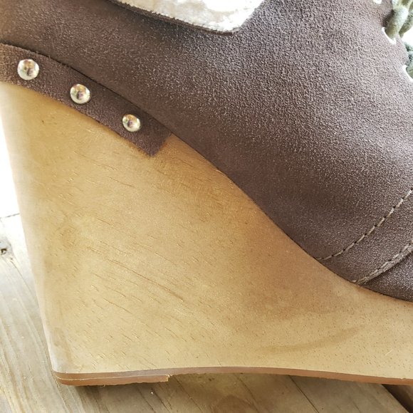 Naughty Monkey Sherpa Suede Wedge Lace Up Booties - Picture 10 of 12